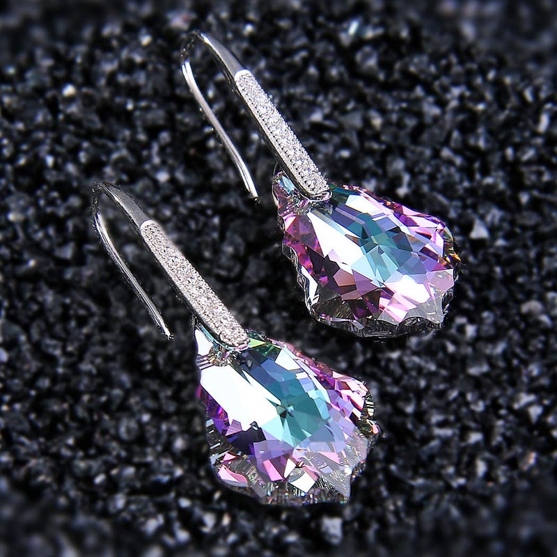 EleQueen 925 Sterling Silver CZ Baroque Drop Hook Earrings Vitrail Light Made with Austrian Crystals, Valentine's Day/Mother's Day/Christmas Jewelry Gift - Image 3